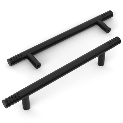 Matte Black Solid Cabinet Pulls 5 Inch 128mm Hole Centers Pack Of 10 Kitchen Handles Hardware ZH0070 shown from above
