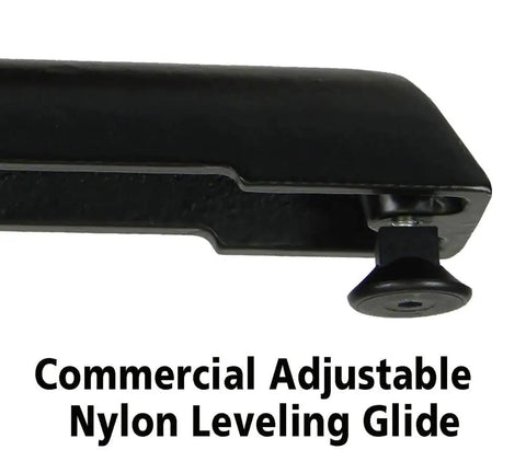 Close-up of nylon leveling glide for 36 Inch Square 42 Inch High Pub Height Cocktail Table For Standing Or Stools With Gray Granite