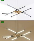 Dope Modern LED Chandelier With Easy Install Embedded Pendant Lights, Sputnik Style, Black And Gold Finish, 8 Heads, Off and On View