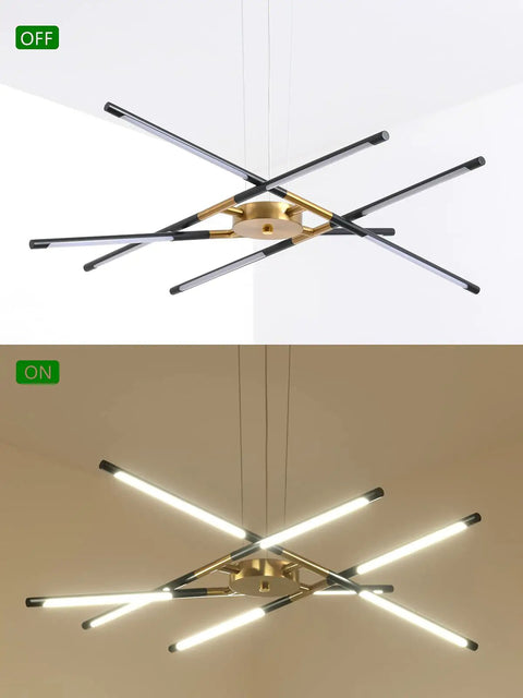Dope Modern LED Chandelier With Easy Install Embedded Pendant Lights, Sputnik Style, Black And Gold Finish, 8 Heads, Off and On View