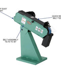 Heavy Duty 4 HP Metal Belt Sander and Grinder with 3x79 Inch Abrasive Belt features adjustable tilting belt assembly.