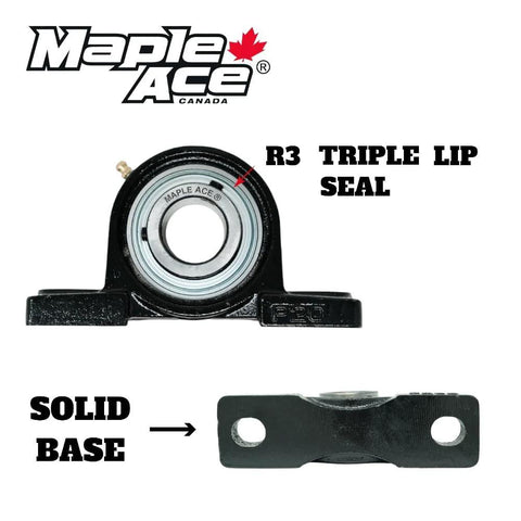 MAPLE ACE UCP205-14 pillow block bearing, 7/8 in bore, two-bolt, self-aligning with R3 seal, solid base (front view)