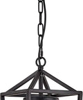 Outdoor Porch Pendant Light With Glass Shade, Vintage Metal Cage Lantern, adjustable hanging fixture, black finish, clear bulb.