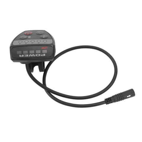 Electric Bike Controller Display For 24V 36V 48V Ebikes With Waterproof 5 Pin Connector, showcasing buttons and attached cable.