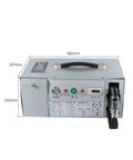 Genuine Heavy Duty Semi Auto Electric Terminal Crimping Machine With Tough As Nails Multi Jaw Design showing controls and dimensions.