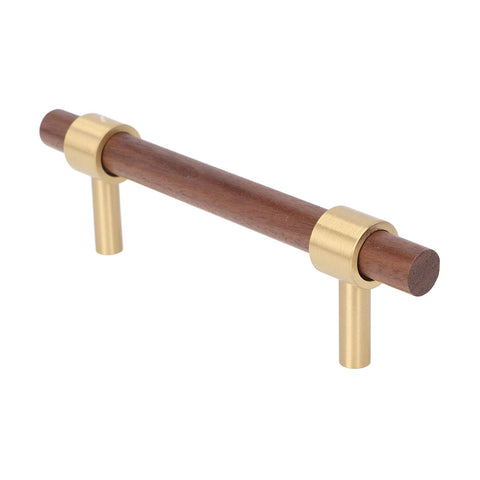 Close-up of Dope Walnut And Brass Cabinet Hardware Drawer Handles with solid brass and walnut wood accents.