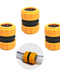 Three Pack Garden Hose Repair Kit with durable connectors for 3/4 inch or 5/8 inch hoses, showing ABS plastic connectors and installation