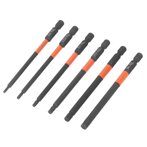 6 Piece Heavy Duty Black Impact Driver Bit Set With Mighty Magnets For 1/4 Inch Hex Shank, Tough High Carbon Steel Cross Bits Perfect For Furniture Building And Car Mechanic Repairs That Hold Tight, six black driver bits with orange collars