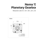 Heavy Duty Nema17 Planetary Gearbox Motor Reducer eight millimeter input shaft dimensions, showing reduction ratios 5:1 to 25:1.