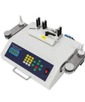 Automatic SMT SMD Parts Counter 25W High Precision Component Counting Machine With LCD Display, Photoelectric Sensor, Zero Error Counting For Efficient PCB Assembly And Pro Grade Parts Tracking. Front view of metal SMT parts counter with LCD display and rollers