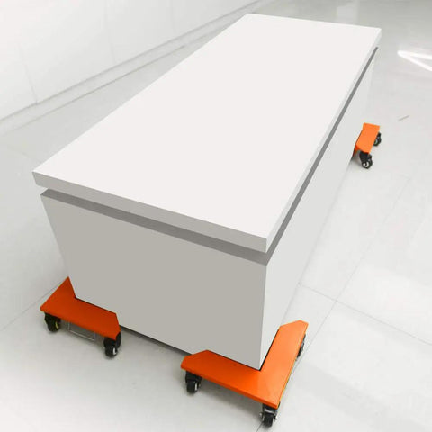 Heavy Duty Furniture Dolly Set Of 4 With Wheels And Floor Safe Rubber Pads, 1,380 Lb Load Capacity under a white cabinet