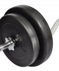 Close-up of a weight plate on the ergonomic 47.2-inch barbell from the Pump Up Your Workouts With This Super Versatile 66.1 Lb Curl Bar With Weights Set