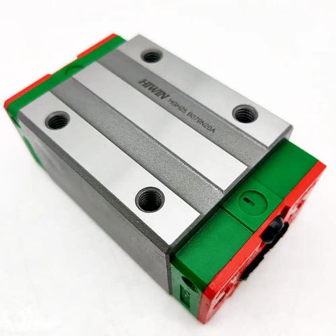 Heavy Duty Linear Block HGH25CA and Linear Guide for CNC Machines, Four Directional Load Capability, Auto Centering, High Precision Square Block, Ready to Install, Custom Length Options on gray steel rail block