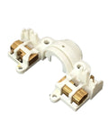 Top Shelf Carbon Brush Holder Plate Assembly For Electric Drills And Power Tools Replacement Bracket in white plastic with brass contacts.