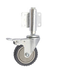 Built Tough 4 Inch Heavy Duty Sliding Door Caster Wheel With Integrated Shock Absorber And Secure Foot Brake, side view, mounted.