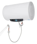 Slick Wall Mounted Electric Tank Water Heater With Lightning Fast Heating And A Dead Simple Setup For Zero Hassle Operation And Plenty Of 70 Liter Hot Water Anytime, white unit with digital control.