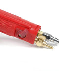 Red 4-inch water jet pneumatic grinder with brass fittings and metal nozzle, close-up view
