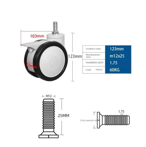 Detailed diagram of 4 Inch PU Soft Wheel Surface Silent Swivel Casters Pack Of 4 featuring dimensions and installation specs.