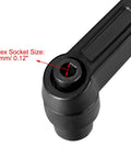 M6 Quick Release Push Button Ratchet Clamping Lever With Three Millimeter Hex Female Thread Stud Heavy Duty Plated Steel close-up of hex socket size 3mm.