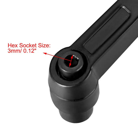 M6 Quick Release Push Button Ratchet Clamping Lever With Three Millimeter Hex Female Thread Stud Heavy Duty Plated Steel close-up of hex socket size 3mm.