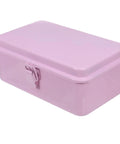 Badass Pink Metal Toolbox With Reliable Locking Latch Built Tough For Your Sweet Ride And Garage Grinds To Keep Every Wrench And Drill Perfectly Locked And Ready, closed view.