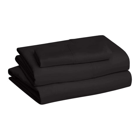 Fresh Threads Super Soft Microfiber Twin Bed Sheet Set Sets Up Fast With Snug Fourteen Inch Deep Pockets For Bulky Mattresses Includes Flat Fitted Sheet And Standard Pillowcase In Sleek Black Solid Cut For Easy Chill Nights