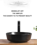 Top Notch Rectangular Ceramic Vessel Sink Above Counter Basins Smooth Black Finish on wooden countertop with plant.