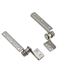 Two stainless steel damping torque hinge brackets with adjustable stops and mounting holes