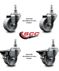Heavy Duty Semi Steel Swivel Casters Set Of 4 With Rock Solid Cast Iron Frames And Silver Wheels That Roll Like Butter Fit 3 In X 1 25 In And 10 Mm Threaded Stems Includes Two Posi Lock Brakes For 1200 Lb Capacity display