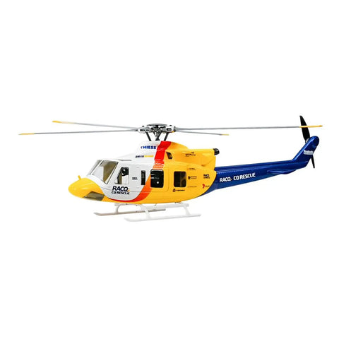 470 Class RC Military Helicopter With GPS Positioning And Auto Return, 2.4G 6CH, side view in yellow and blue