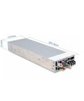 Built Tough Industrial Switching Power Supply With Short Circuit And Overload Protection For Heavy Machinery, 325.8mm long, silver metal casing.