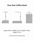 Sleek Pour Over Coffee Stand With Aluminum Dripper Holder And Solid Wood Base for manual brewing station dimensions and details.