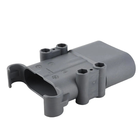 Workhorse Male Forklift Connector For Ev Charging Setup Rated Heavy Duty Beast Mode With 320A And Dc 150V Spec, gray plastic body.