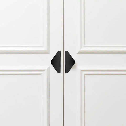 Triangle Cabinet Pulls Set Of 4 Black Aluminum Drawer Handles 64 Mm Center To Center Mounting on white cabinet doors