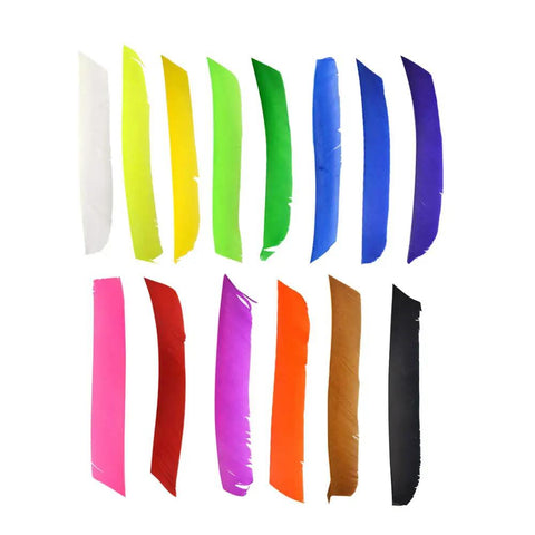 50 Pcs Pro Grade Full Length Turkey Feather Arrow Fletching Set With Spiral Wrap 7 To 10 Inch Right Wing Left Wing Pink For Target Archery Flu Flu Arrows Replacement, multicolor fletching display.