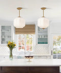 Straight Up Vintage Milk Glass Ceiling Light Fixture With Antique Brass Dome Shade Swoon Worthy Farmhouse And Schoolhouse Style Pendant Lamp 9 Inch Wide over kitchen island.