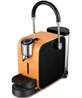 Fully Automatic Espresso Machine With Smart Digital Controls And Silky Milk Frothing Technology For On Point Cappuccinos No Sweat Quick Heating Everyday Home Barista Experience in vibrant orange with sleek design.
