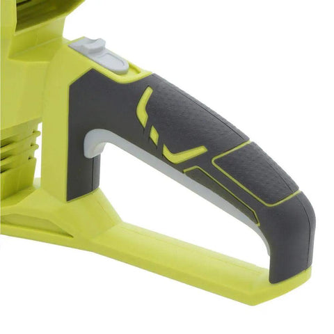 Close-up of the handle on the Game Changer 24 Inch Cordless Hedge Trimmer With 40V Lithium Ion Battery.