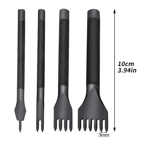 4 Piece Leather Stitching Punch Set With 1 2 4 6 Prongs, Hole Punch Tools for leather crafting, 3mm durable metal punches