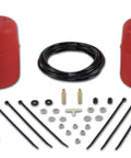 Heavy Duty Air Suspension Kit And Load Leveler That Squashes Rear Sag While Leveling Your Rig With Up To One Thousand Pound Capacity, red air springs and installation parts.