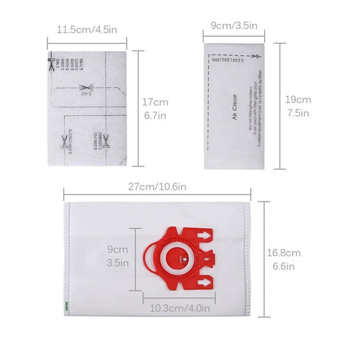 Dimensions of FJM Vacuum Bags 10 Pack Compatible With Miele AirClean 3D Type FJM S241 S256i S290 S300i S4 S6 S578 S700 Compact C1 C2