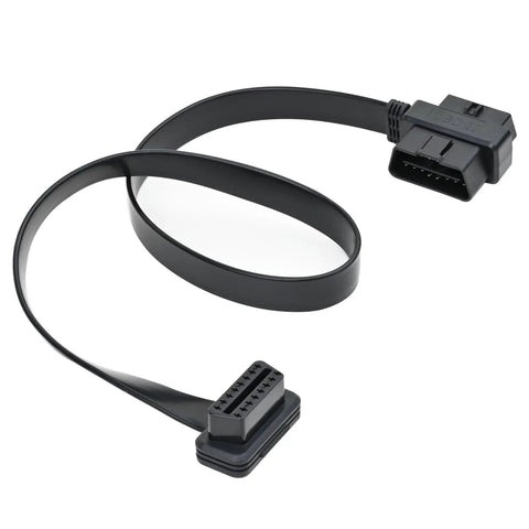 Right Angle OBD II OBD2 16 Pin Splitter Extension Cable 1 Male To 2 Female, Ultra Flat Low Profile OBD2 Extender Cord, 60cm length
