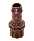 XF Series Barbed Insert Adapter 17mm X One Half Inch MPT for irrigation tubing, brown finish, close-up view