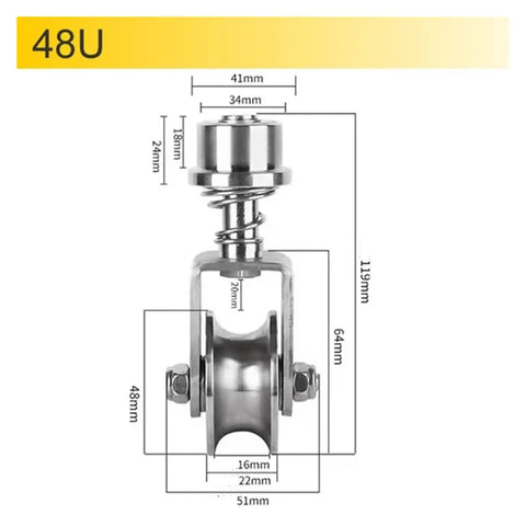 Built Tough 304 Stainless Steel Sliding Gate Caster Wheel Featuring Spring Shock Absorption Universal Rotating V Groove Pulley dimensions