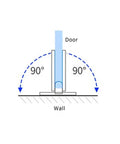 Heavy Duty Frameless Shower Door Hinges For Tempered Glass Doors Pro Grade Steel Pivot Pin shown with 90 degree swing illustration.