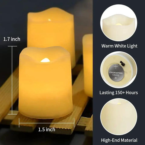 Flameless Votive Candles 24 Pack LED Tea Lights With Realistic Flicker, Battery Operated Warm White, 200 Hour Runtime, No Mess