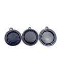 Front view of three 50mm rubber diaphragms with hanging tabs for gas water heater pressure linkage components.