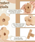 Flower Shaped Wooden Knobs Set Of 6 Natural Beech Wood Drawer Handles With Single Hole For Drawers, shown in hand and side view