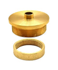 Top Shelf 5/16 Inch Brass Router Template Guide with Dead On Lock Nut Grip, showing threaded body and nut for woodworking tasks.
