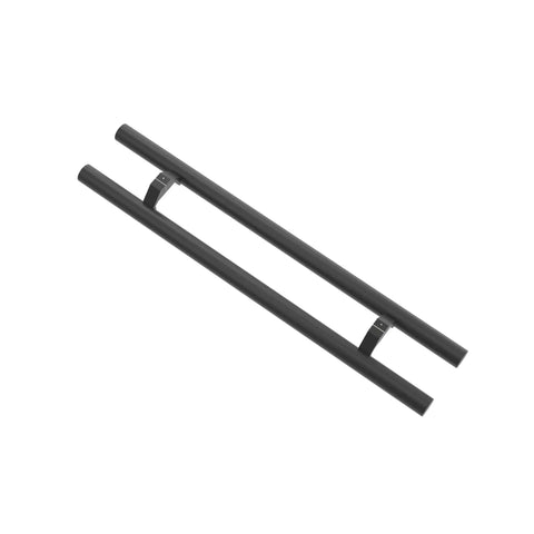 Offset Push Pull Door Handle 1200mm 48 Inches Double Sided Ladder Style 304 Stainless Steel Matte Black Finish Built To Last Rugged And Rustproof With Comfortable Ergonomic Grip For Indoor Or Outdoor Doors. angled view